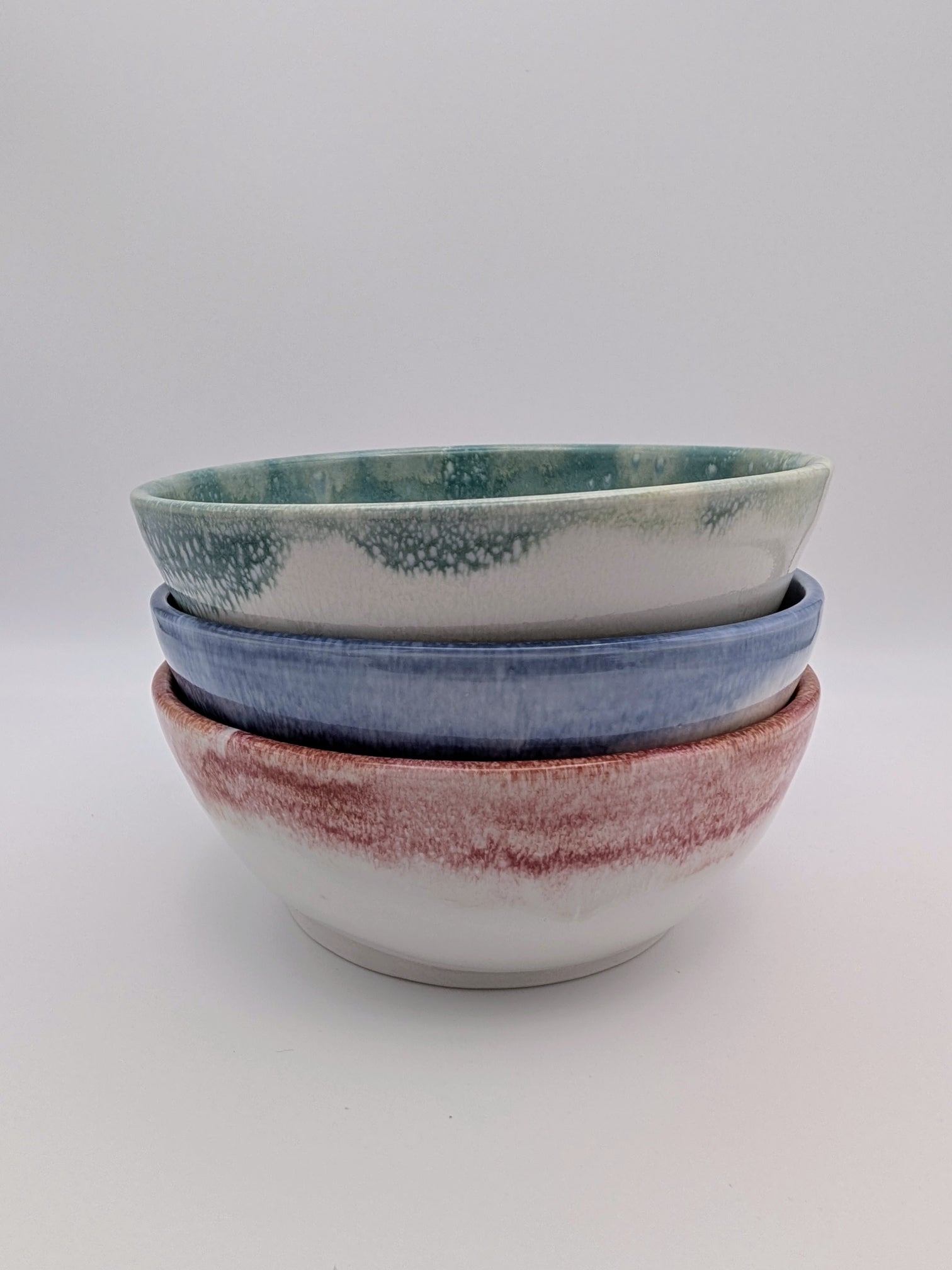 Set of 3 medium bowls - green/ivory, blue/yellow, red/orange