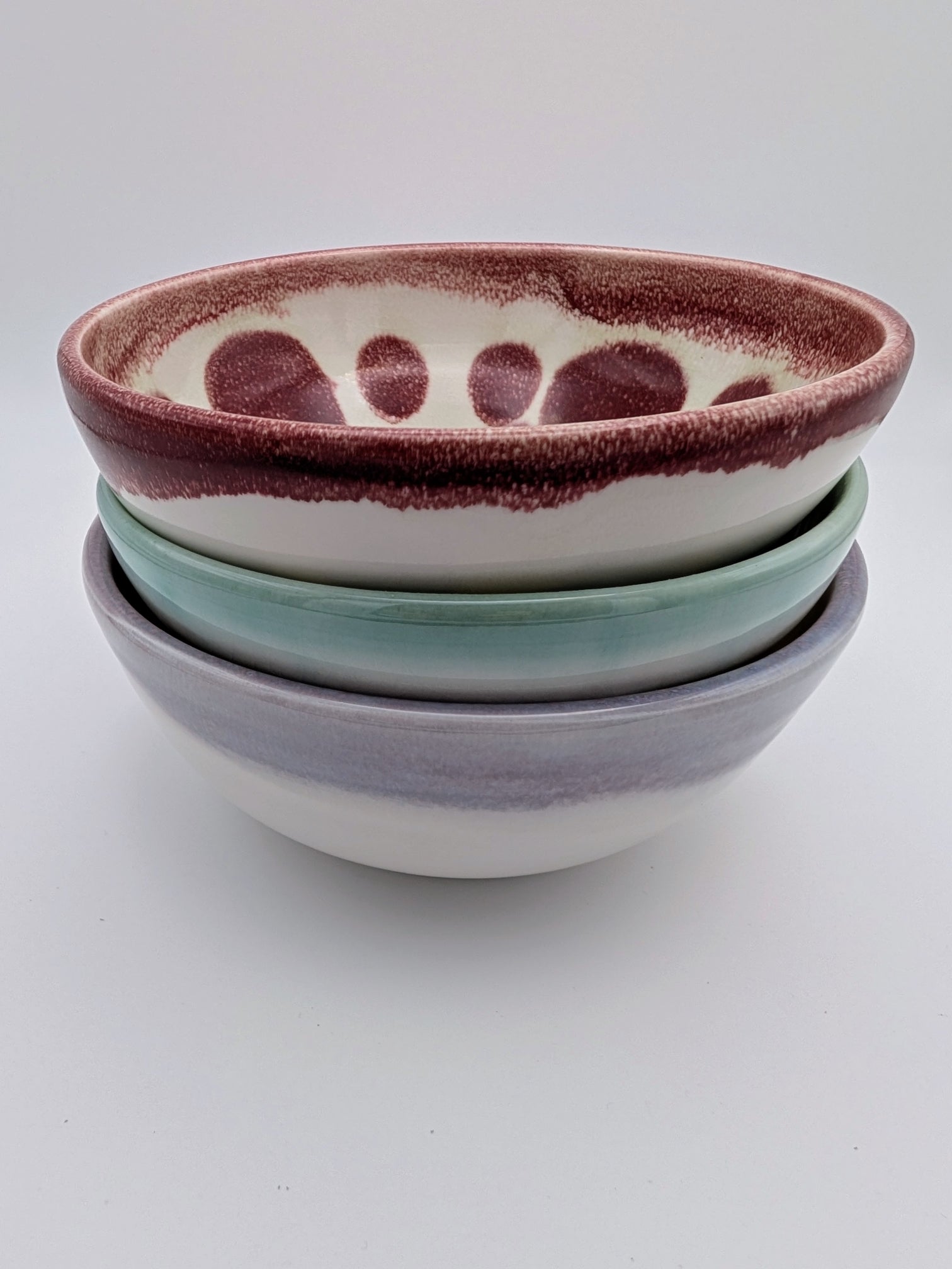 Set of 3 medium bowls - red, green, purple