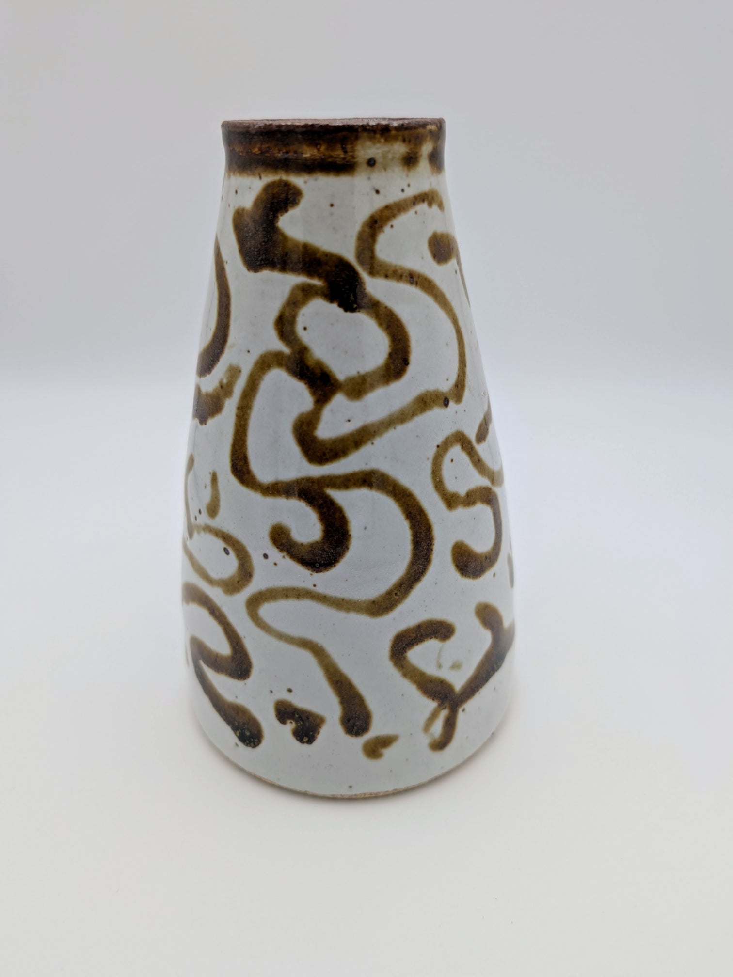 Small tapered vase - copper-brown strands on white glaze