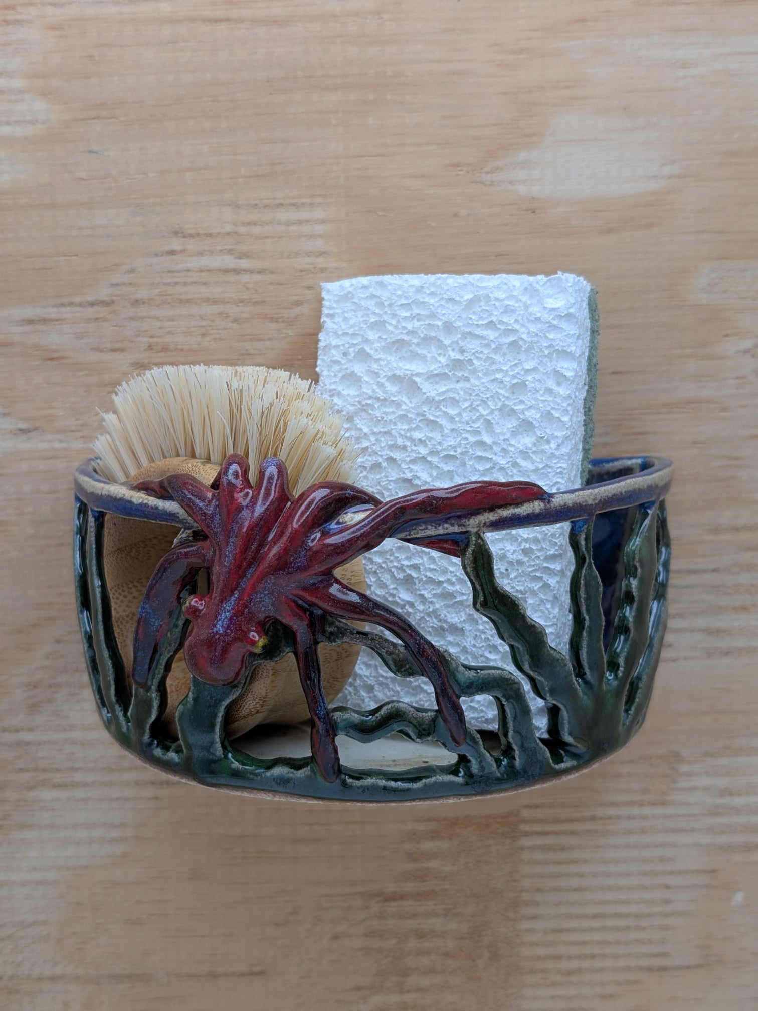 Sponge holder - red octopus