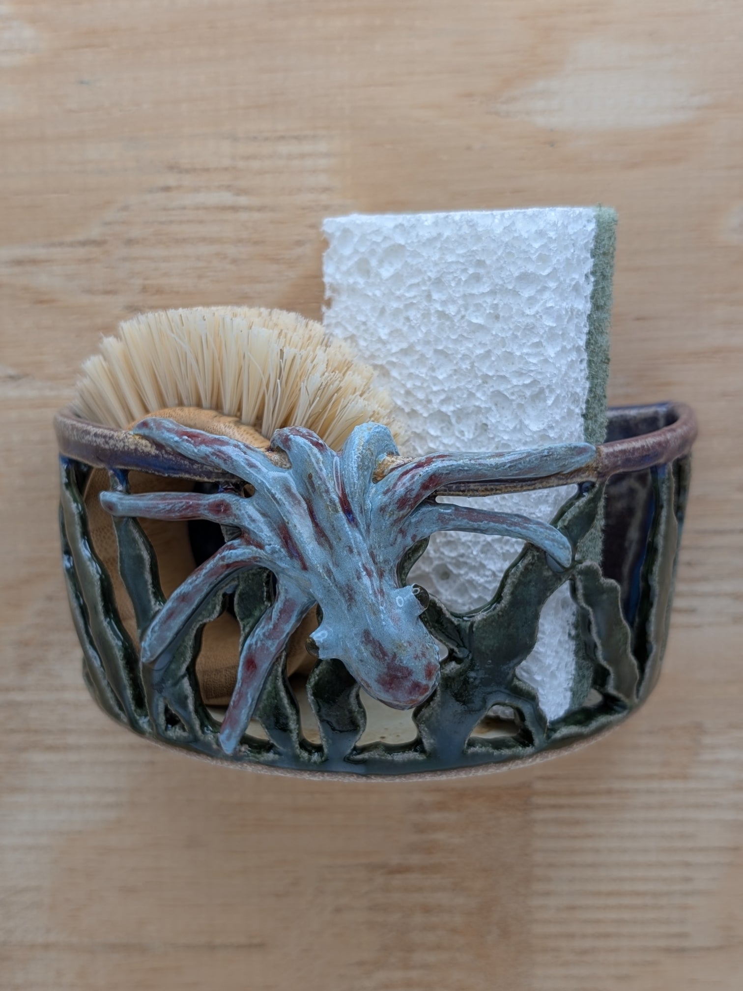 Sponge holder - light blue octopus