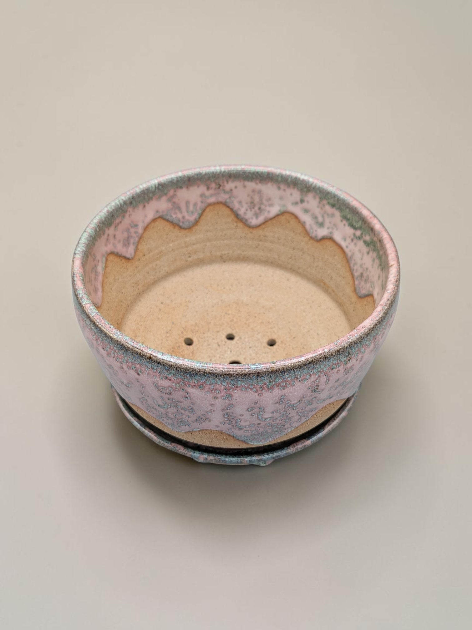 Pink & Green Planter with Saucer