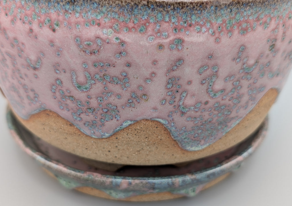 Pink & Green Planter with Saucer