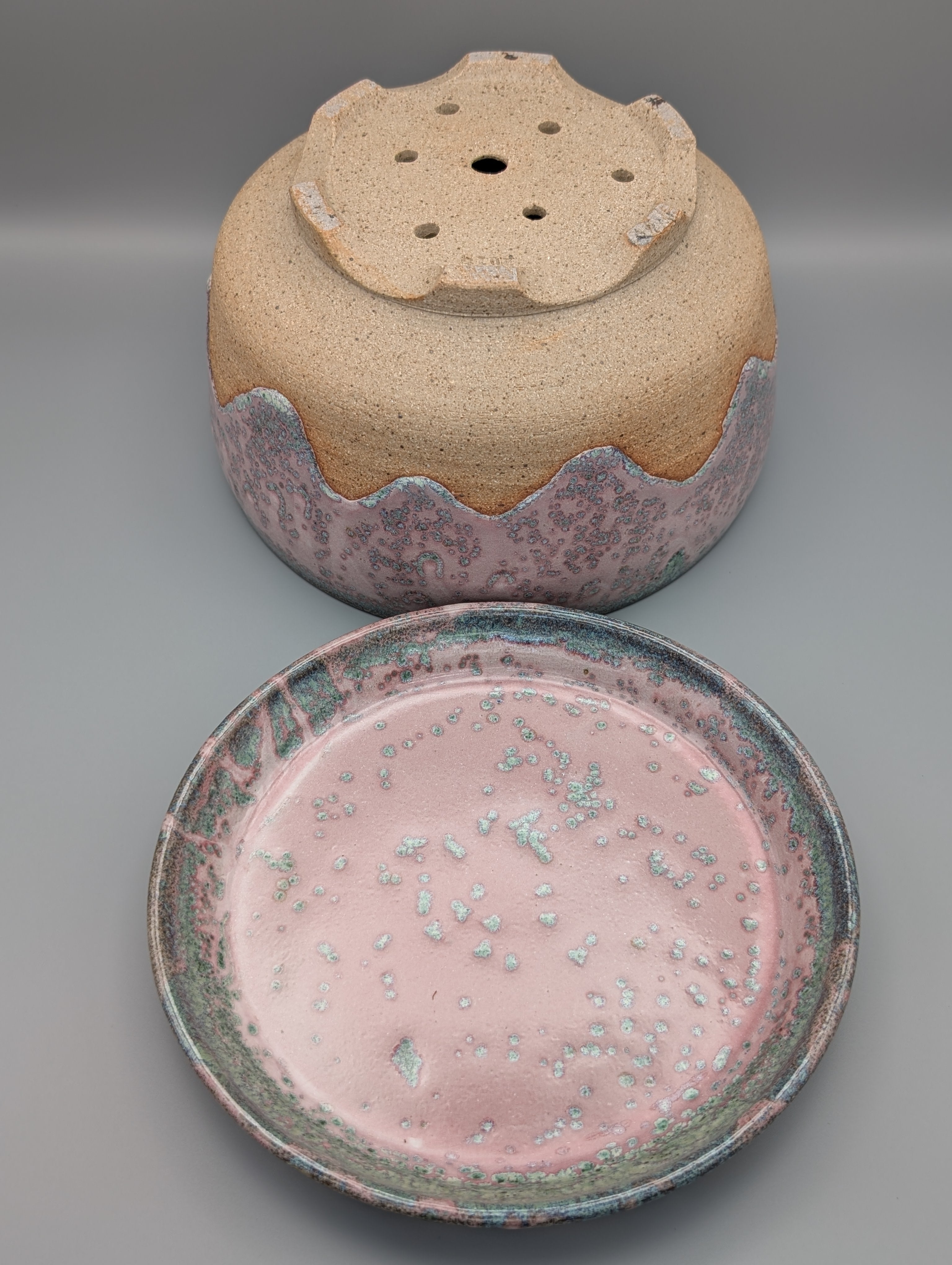 Pink & Green Planter with Saucer